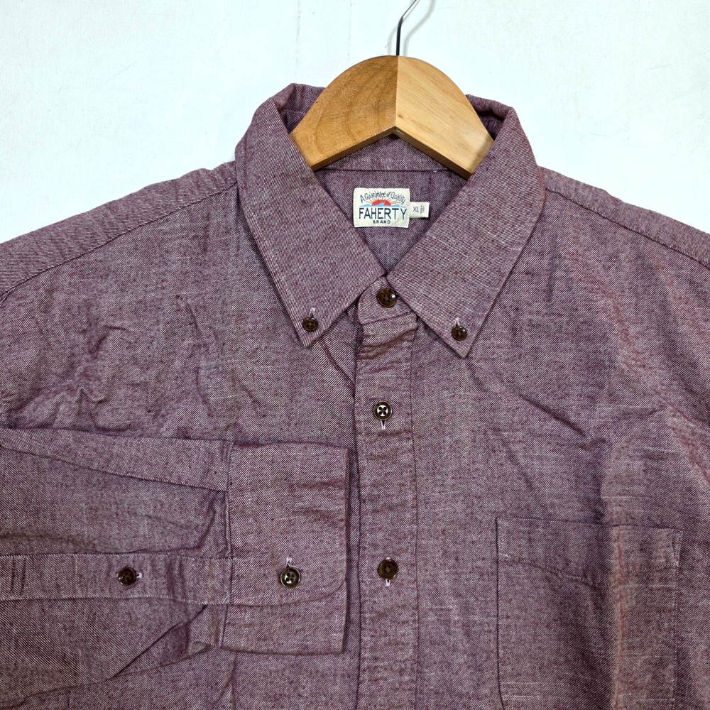 Faherty Button Down Shirt Mens XL Burgundy Long Sleeve Casual Pocket Top